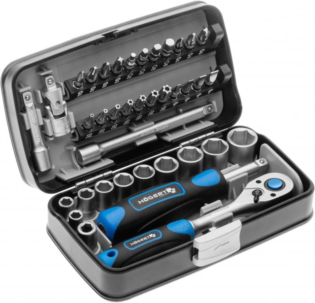 Coffret à outils Jeu de douilles tournevis à cliquet Noir/bleu 1/4"