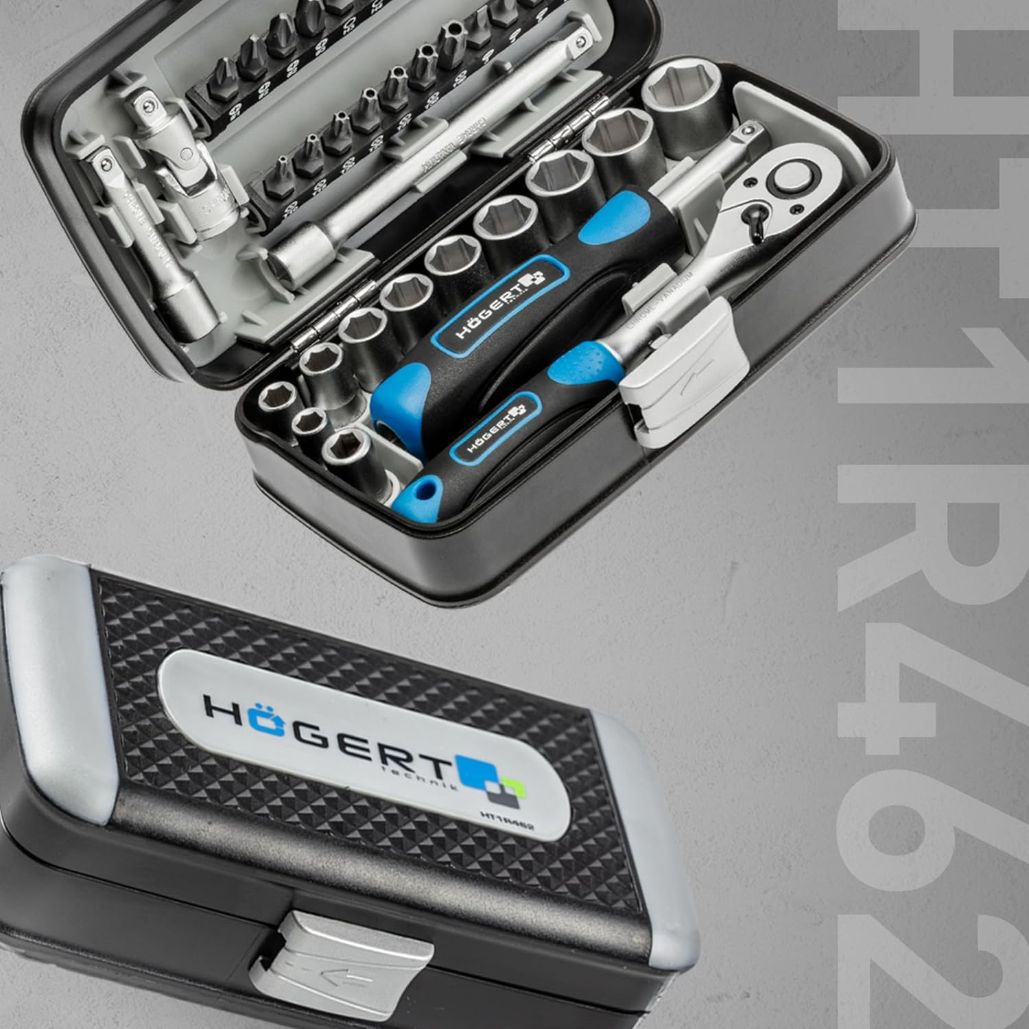 Högert HT1R462 Coffret à outils Jeu de douilles tournevis à cliquet Noir/bleu 1/4"