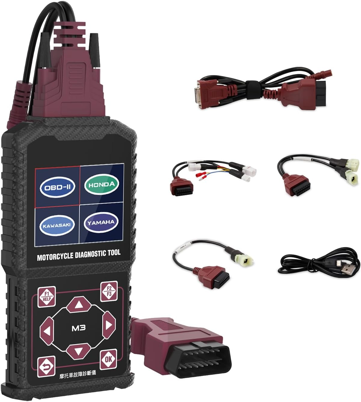 MRCARTOOL Outil de Diagnostic pour Moto OBD2 Moto Scanner pour Yamaha Lecteur de Code de Défaut OBDII pour Kawasaki Moto Outil de Analyseur, Codes d'erreur Clair, Mise à Jour Gratuite du Logiciel