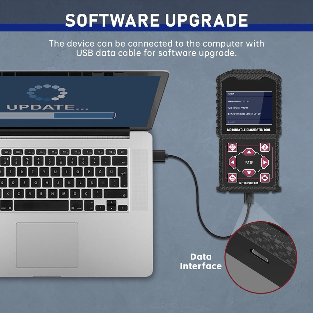 Outil de Diagnostic pour Moto OBD2 Moto Scanner pour Yamaha Lecteur de Code de Défaut OBDII pour Kawasaki Moto Outil de Analyseur, Codes d'erreur Clair, Mise à Jour Gratuite du Logiciel