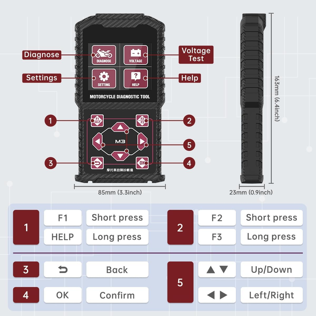 Outil de Diagnostic pour Moto OBD2 Moto Scanner pour Yamaha Lecteur de Code de Défaut OBDII pour Kawasaki Moto Outil de Analyseur, Codes d'erreur Clair, Mise à Jour Gratuite du Logiciel