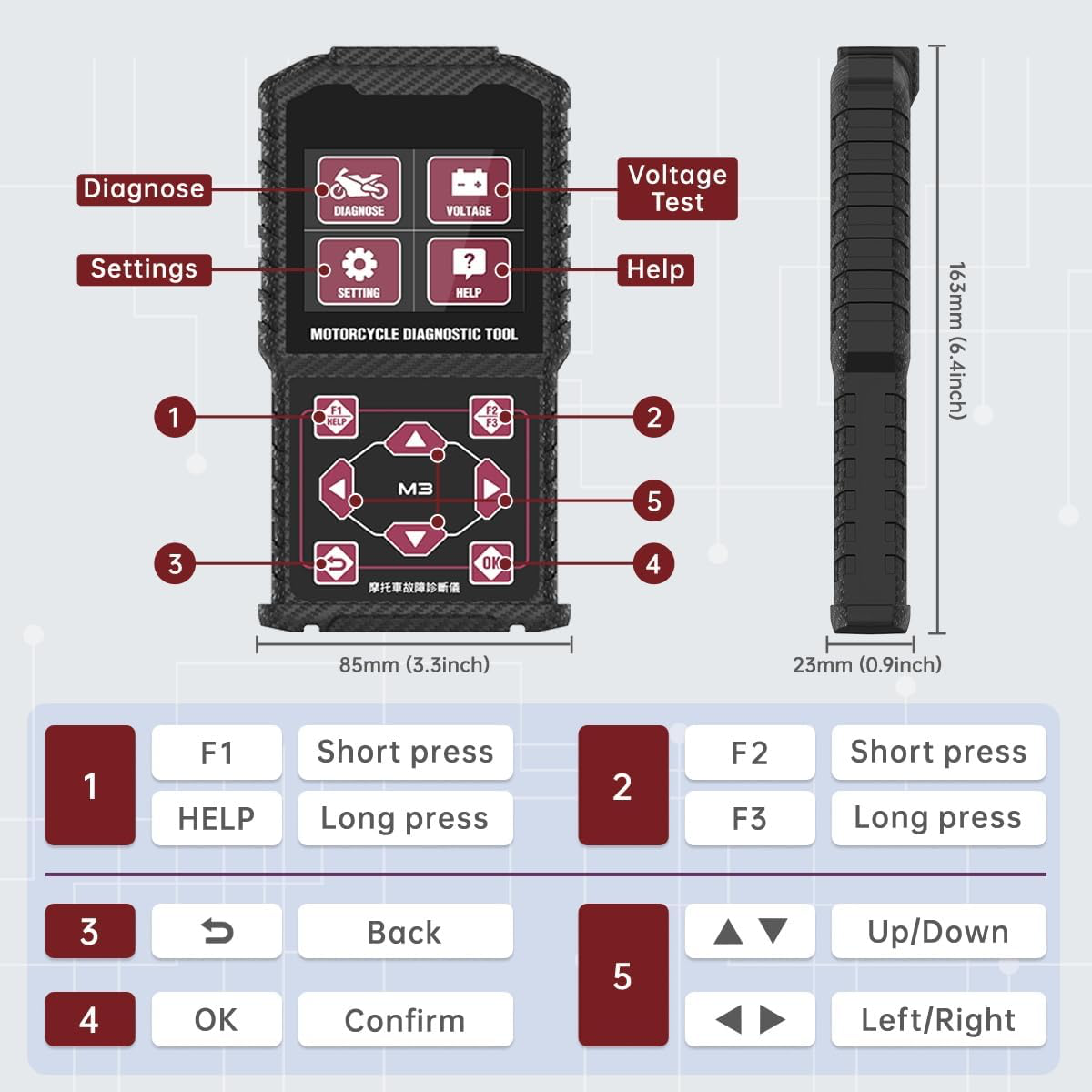 Outil de Diagnostic pour Moto OBD2 Moto Scanner pour Yamaha Lecteur de Code de Défaut OBDII pour Kawasaki Moto Outil de Analyseur, Codes d'erreur Clair, Mise à Jour Gratuite du Logiciel