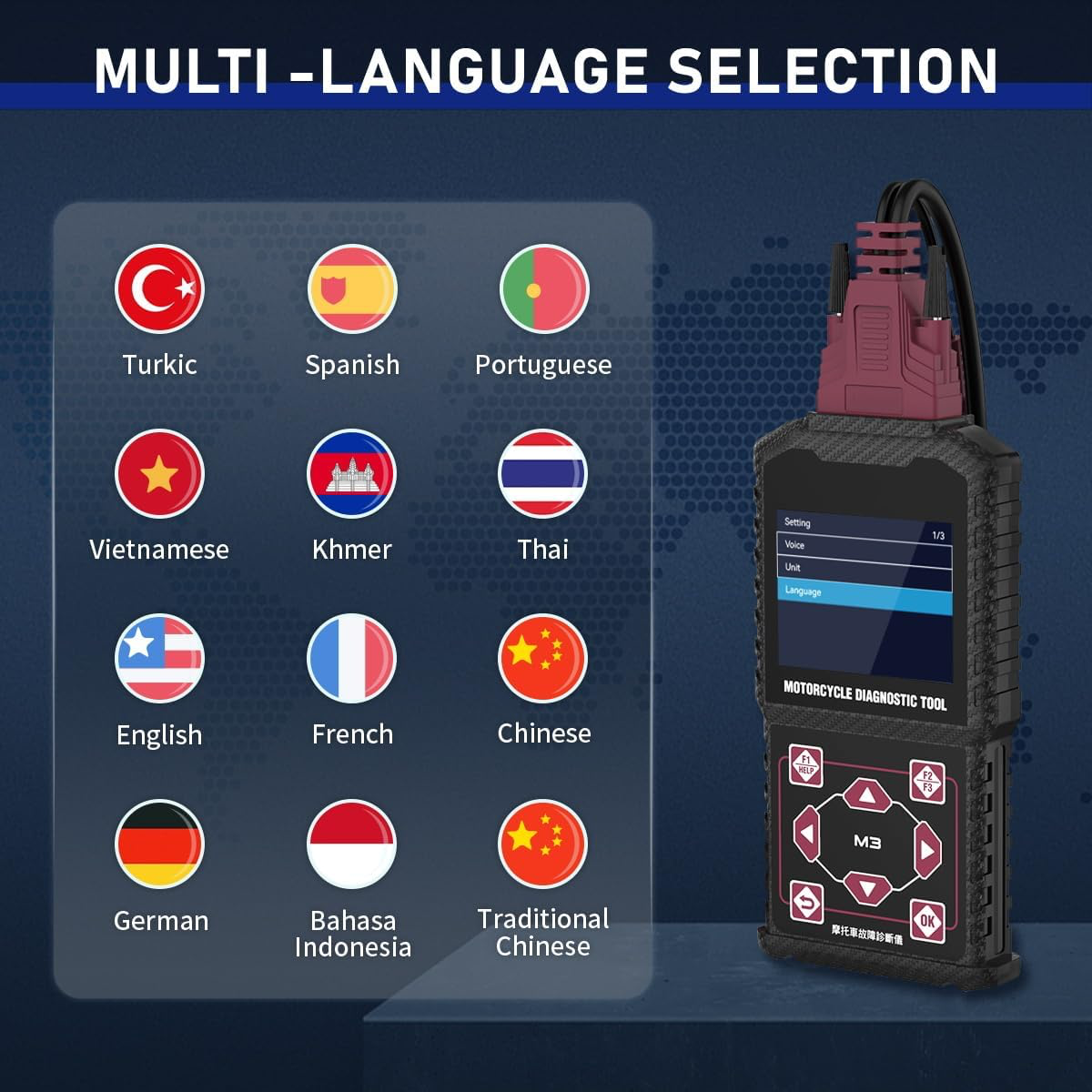 Outil de Diagnostic pour Moto OBD2 Moto Scanner pour Yamaha Lecteur de Code de Défaut OBDII pour Kawasaki Moto Outil de Analyseur, Codes d'erreur Clair, Mise à Jour Gratuite du Logiciel