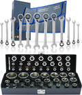 Jeu d'outils en pouces 24 pièces clés à douille 5/32"-1,1/4" et clé à cliquet 12 pièces 1/4"-15/16" avec angle de travail 15°