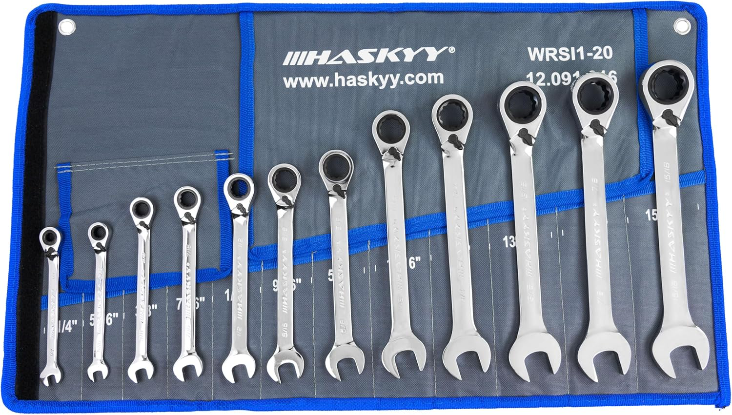 HASKYY Jeu d'outils en pouces 24 pièces clés à douille 5/32"-1,1/4" et clé à cliquet 12 pièces 1/4"-15/16" avec angle de travail 15°