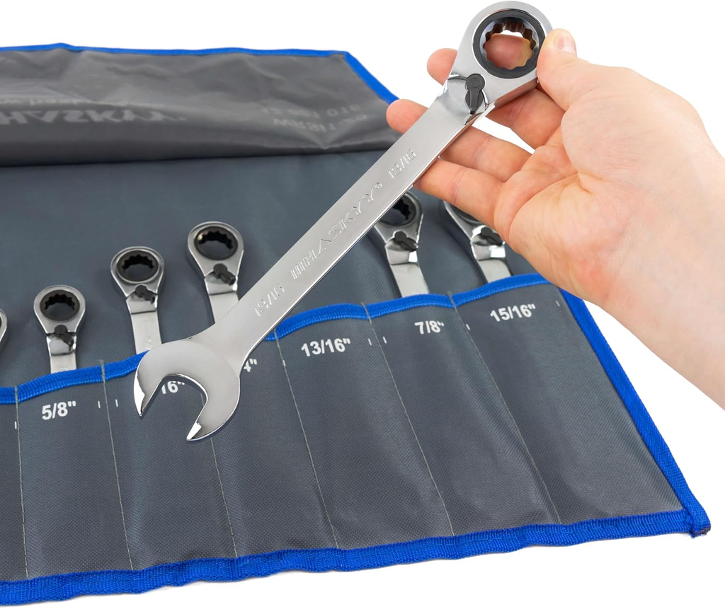 Jeu d'outils en pouces 24 pièces clés à douille 5/32"-1,1/4" et clé à cliquet 12 pièces 1/4"-15/16" avec angle de travail 15°