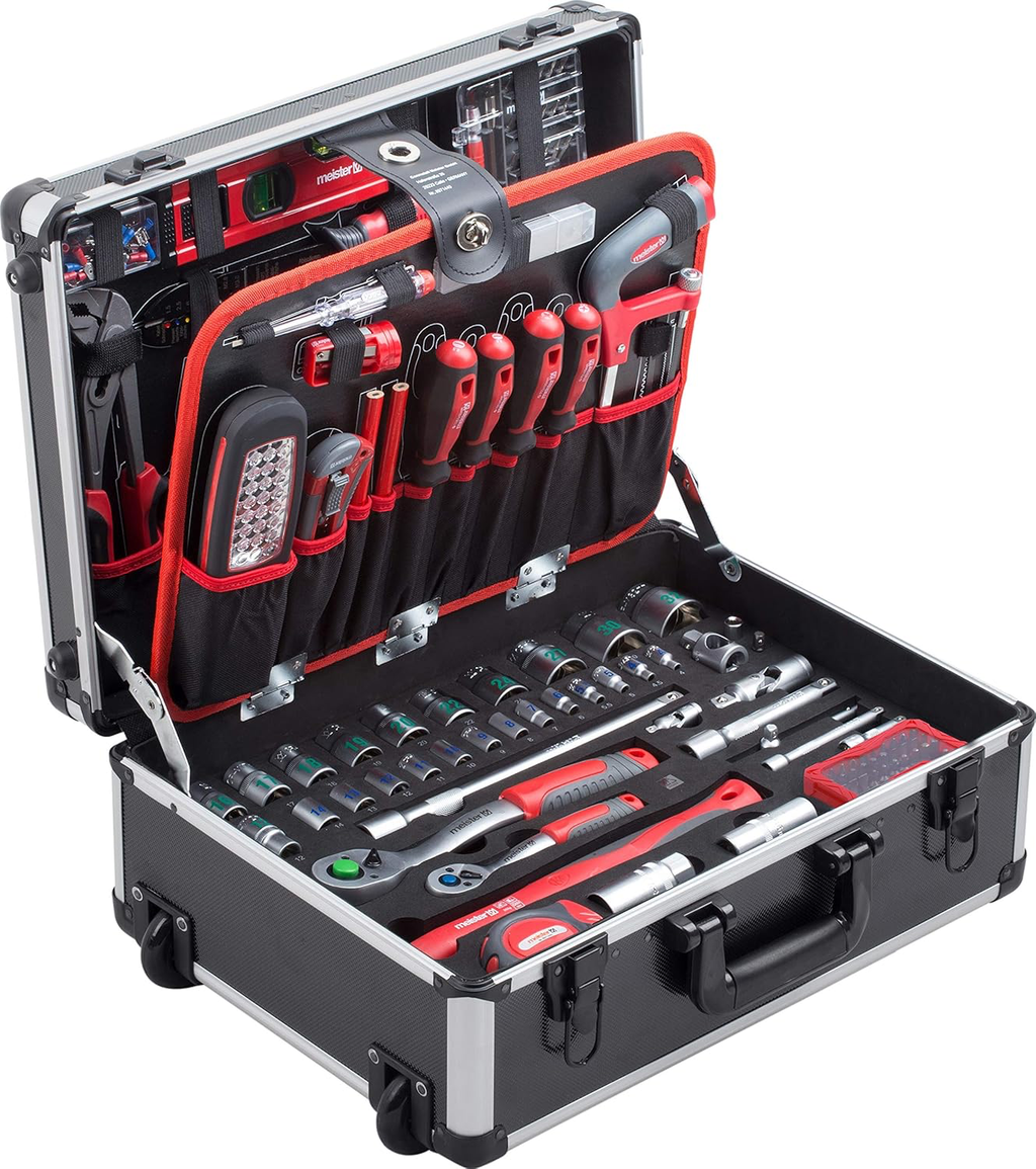 Chariot à outils 156 pièces - Ensemble d'outils - Avec roulettes - Poignée télescopique / Mallette à outils professionnelle remplie / Boîte à outils roulante