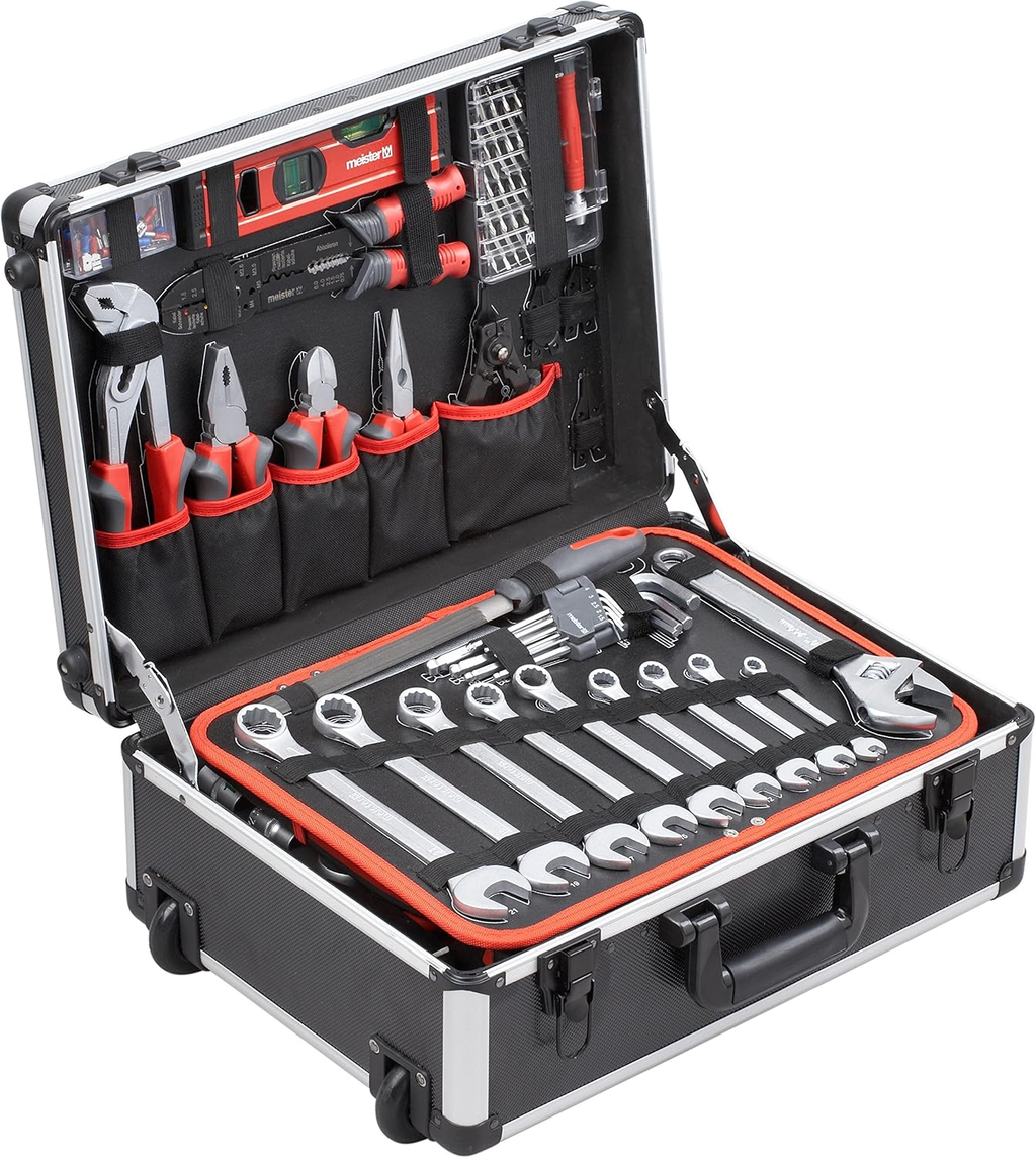 Chariot à outils 156 pièces - Ensemble d'outils - Avec roulettes - Poignée télescopique / Mallette à outils professionnelle remplie / Boîte à outils roulante