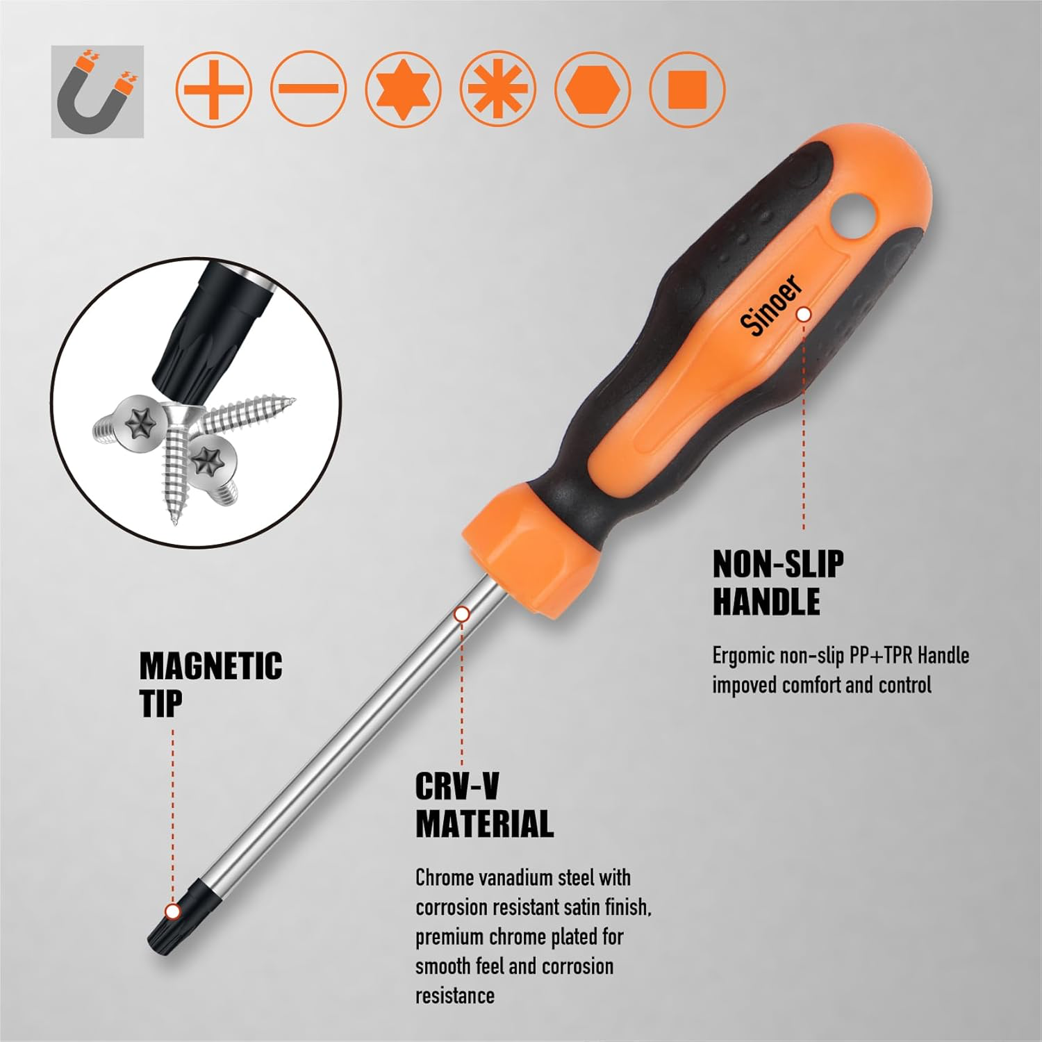 Sinoer Lot de 70 tournevis magnétiques avec étui, comprend des tournevis à fente, Phillips, Torx, hexagonal, carré, pozidriv et tournevis de précision