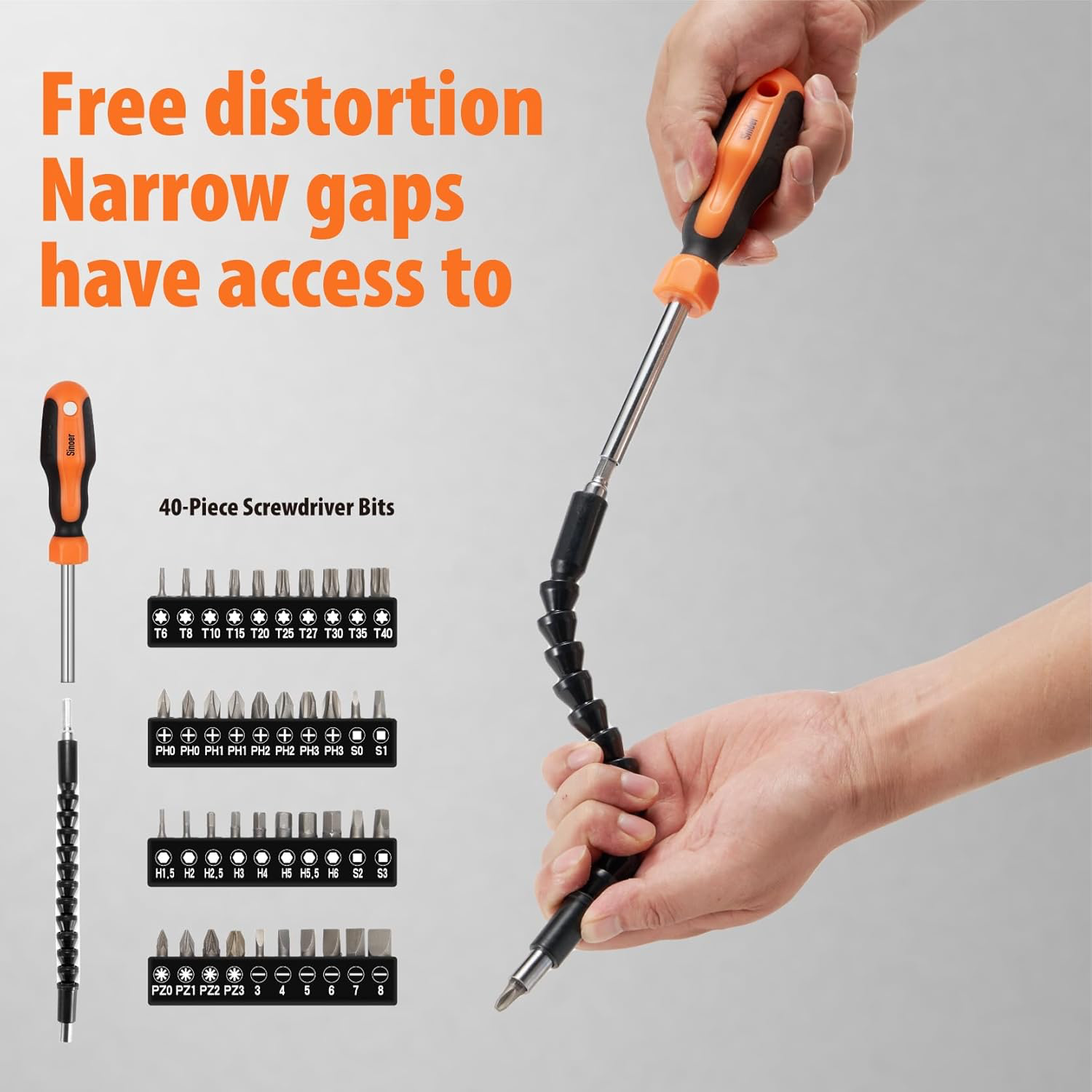 Sinoer Lot de 70 tournevis magnétiques avec étui, comprend des tournevis à fente, Phillips, Torx, hexagonal, carré, pozidriv et tournevis de précision