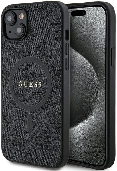 Guess Coque pour iPhone 15 6,1" Noir Coque rigide 4G Collection Cuir Metal Logo