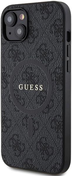 Guess GUHMP15SG4GFRK Coque pour iPhone 15 6,1" Noir Coque rigide 4G Collection Cuir Metal Logo