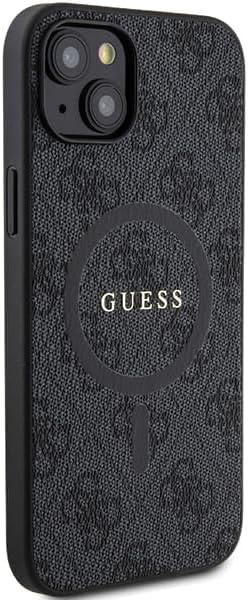 Guess Coque pour iPhone 15 6,1" Noir Coque rigide 4G Collection Cuir Metal Logo