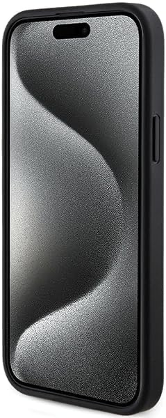 Guess GUHMP15SG4GFRK Coque pour iPhone 15 6,1" Noir Coque rigide 4G Collection Cuir Metal Logo