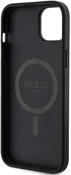 Guess Coque pour iPhone 15 6,1" Noir Coque rigide 4G Collection Cuir Metal Logo