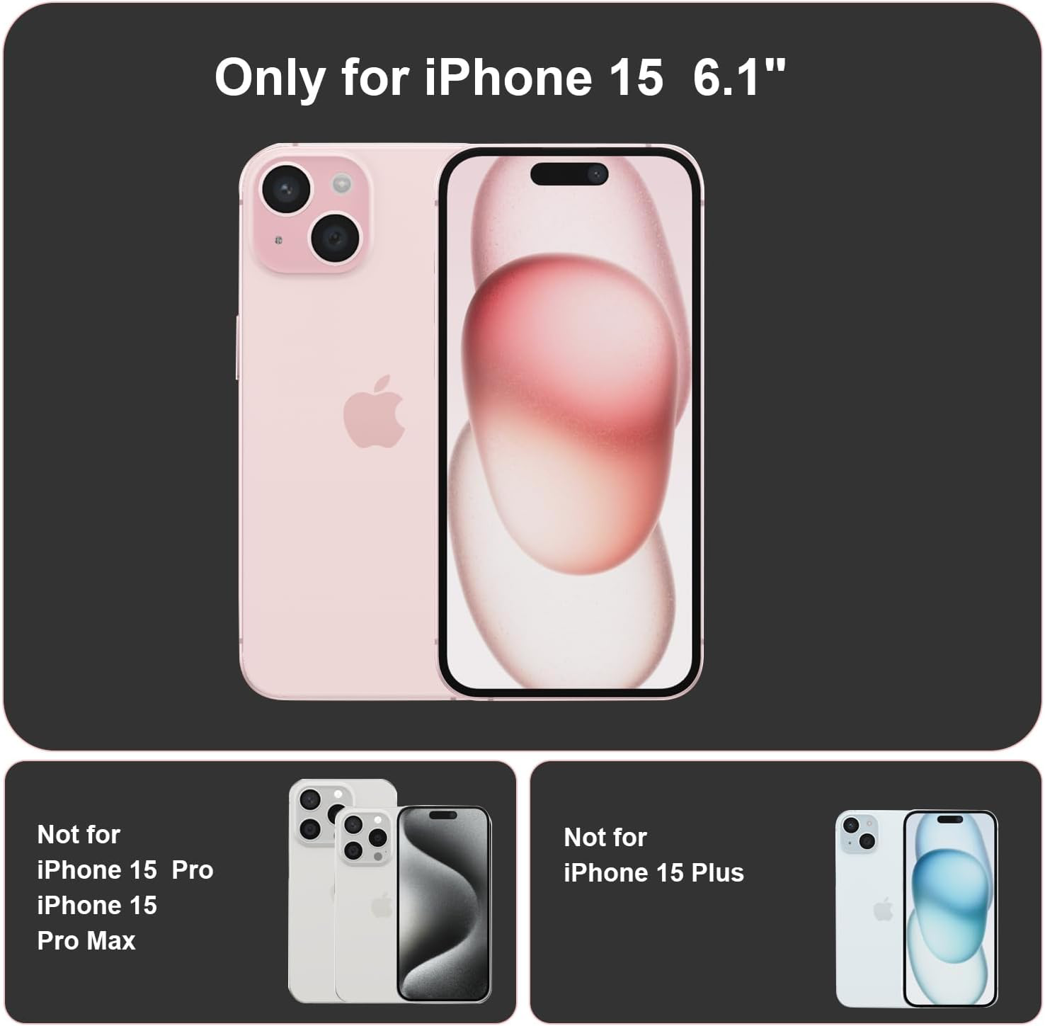 Coque Magnétique pour iPhone 15 6,1 Pouces, Étui Housse Arrière Translucide Givrée, avec 3 Verre Trempé et Outil d'Installation Facile, Compatible avec MagSafe - Rose Clair