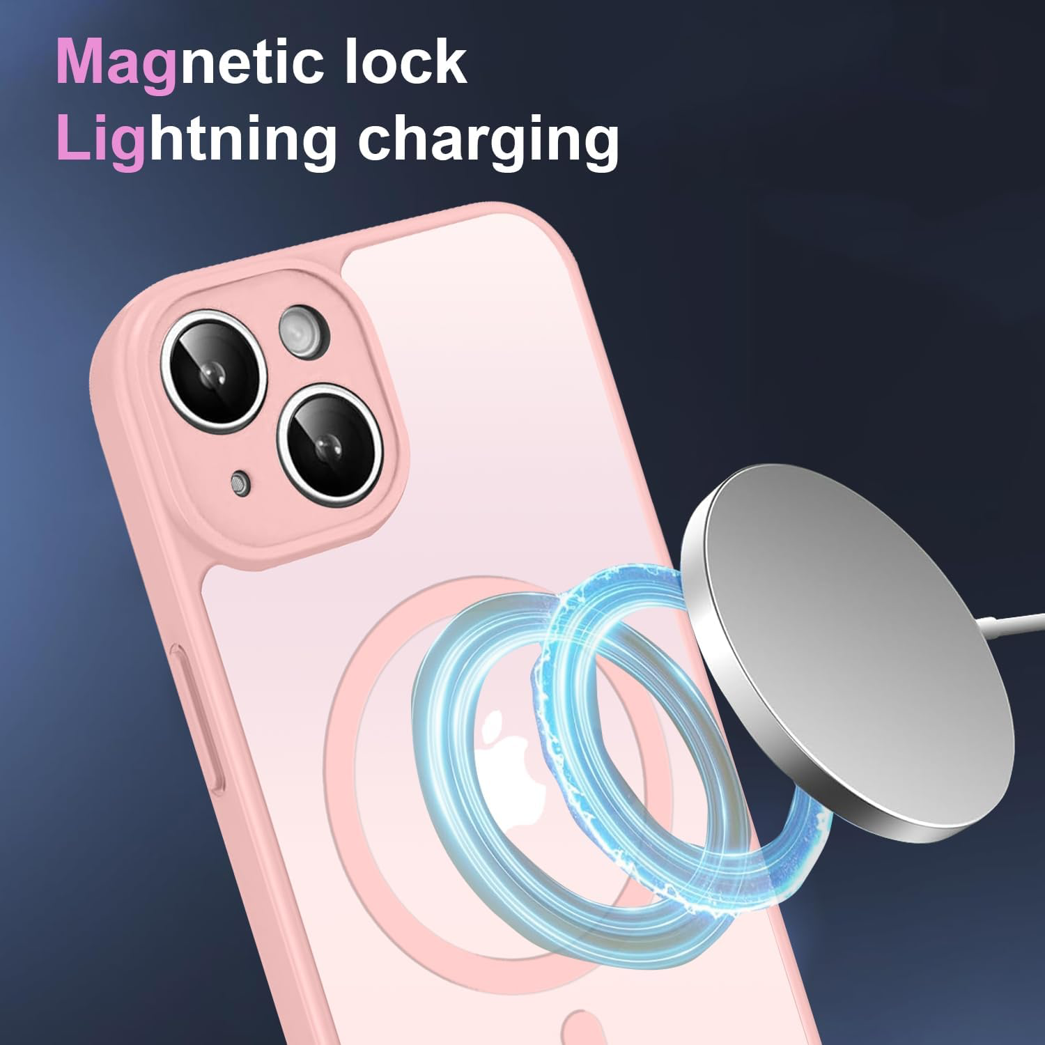 Coque Magnétique pour iPhone 15 6,1 Pouces, Étui Housse Arrière Translucide Givrée, avec 3 Verre Trempé et Outil d'Installation Facile, Compatible avec MagSafe - Rose Clair