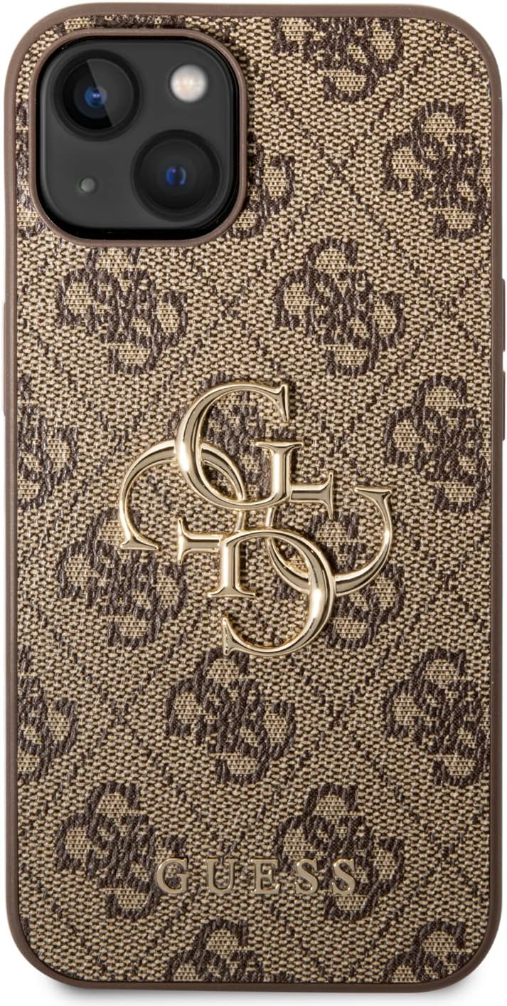 Guess Coque Rigide pour iPhone 15 6,1" Marron 4G Big Metal Logo