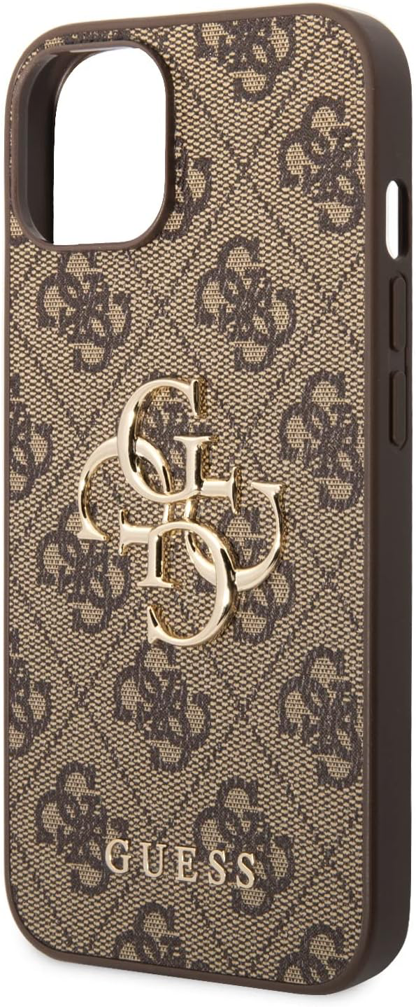 Guess Coque Rigide pour iPhone 15 6,1" Marron 4G Big Metal Logo