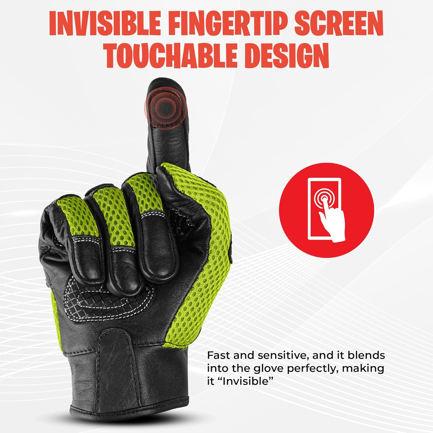 ADM Gants Moto Femme Homologués CE Cuir Été Hiver Mi-Saison Gants Scooter Femme CE Noir & Vert Fluo. Tactiles Souples Respirants