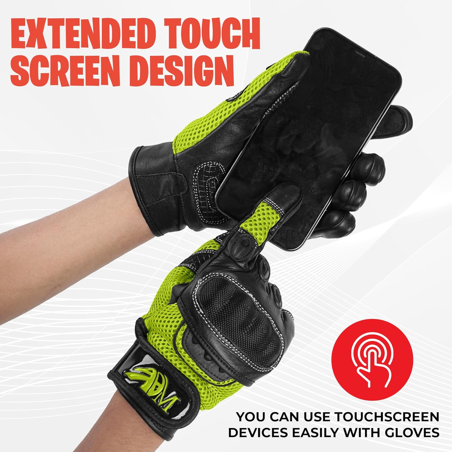 ADM Gants Moto Femme Homologués CE Cuir Été Hiver Mi-Saison Gants Scooter Femme CE Noir & Vert Fluo. Tactiles Souples Respirants