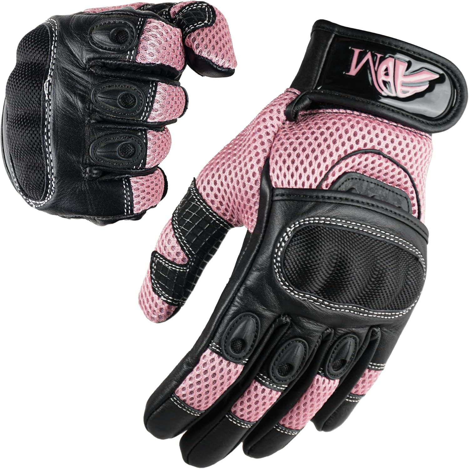 ADM Gants Moto Femme Homologués CE Cuir Été Hiver Mi-Saison Gants Scooter Femme CE Noir & Vert Fluo. Tactiles Souples Respirants