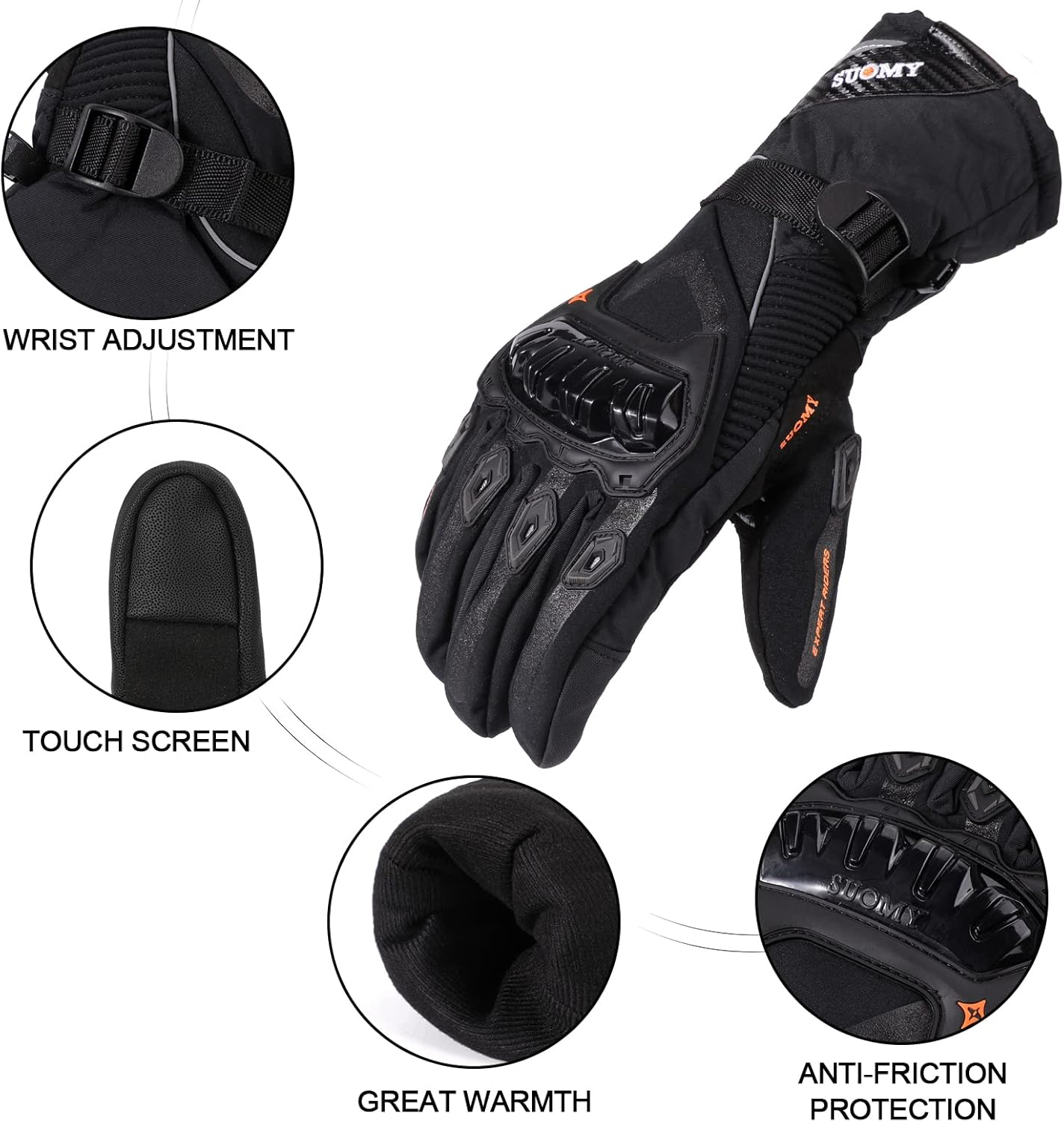 TAGVO Gants d’Hiver Chaud étanche Manches Longues Écran Tactile,Gants Moto épais Coupe-Vent Doigt Protection Résistance Antidérapant Main Protecteur Unisex Sports Ski Snowboard Vélo Alpinisme
