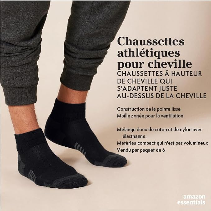 Homme Socquettes Athlétiques, Respirant, Coton mélangé, Rembourrées