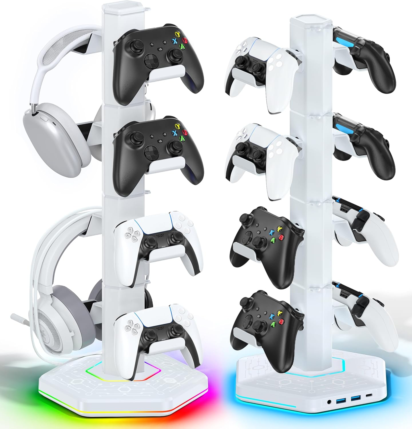 Support Multifonction pour Manettes et Casque avec Ports USB, Crochet Détachable pour Organisateur de Câbles, Rangement Accessoires Gaming pour PS5/Xbox/Switch, Idéal en Cadeau pour Gamers