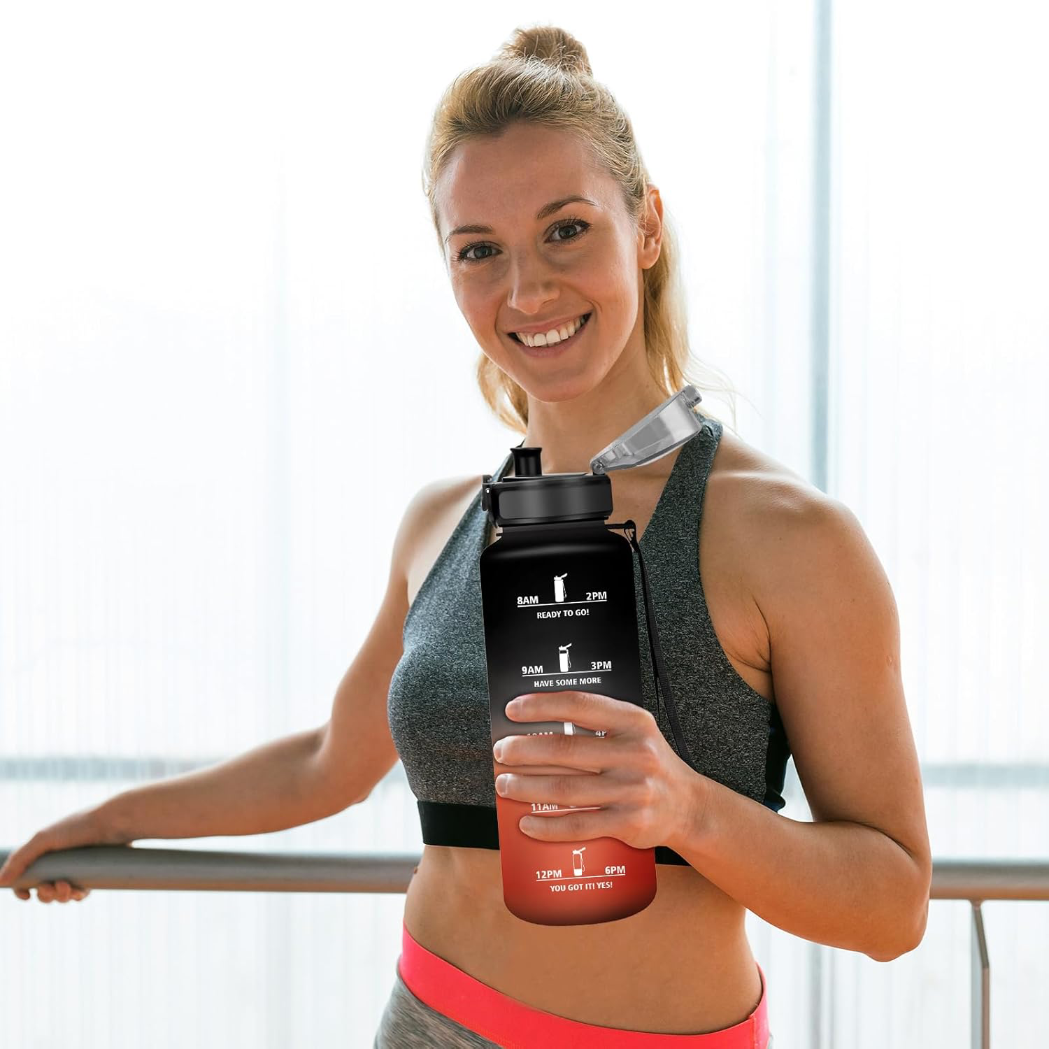 Gourde 1.5L, Bouteille Motivation avec Marqueur de Temps, Gourde avec Filtre, Étanche, Reutilisable pour Voyage, Camping, Bureau