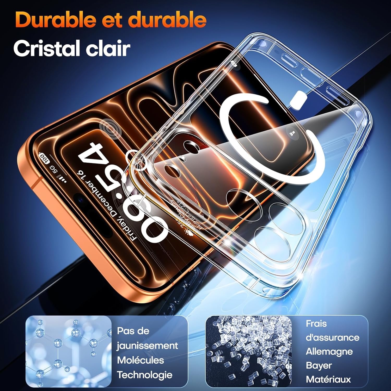 TAURI Coque Magnétique pour iPhone 17 Pro avec Protection écran,Protection Totale de la Caméra, [Compatible avec MagSafe] Protection Militaire Anti-Choc Mince - Transparent