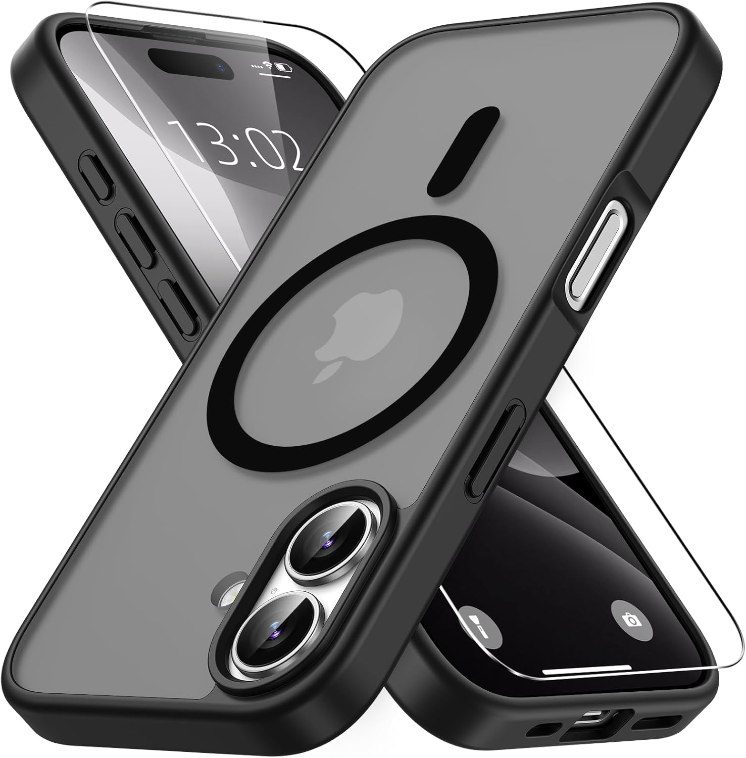 Coque magnétique pour iPhone 16e avec 1 Verre Trempé, Compatible avec MagSafe, Protection Contre Les Chutes de qualité Militaire, Coque Mat Translucide Fine Antichoc