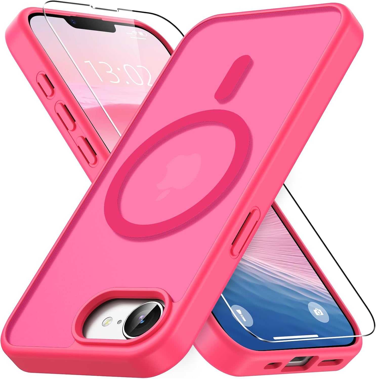 Coque magnétique pour iPhone 16e avec 1 Verre Trempé, Compatible avec MagSafe, Protection Contre Les Chutes de qualité Militaire, Coque Mat Translucide Fine Antichoc