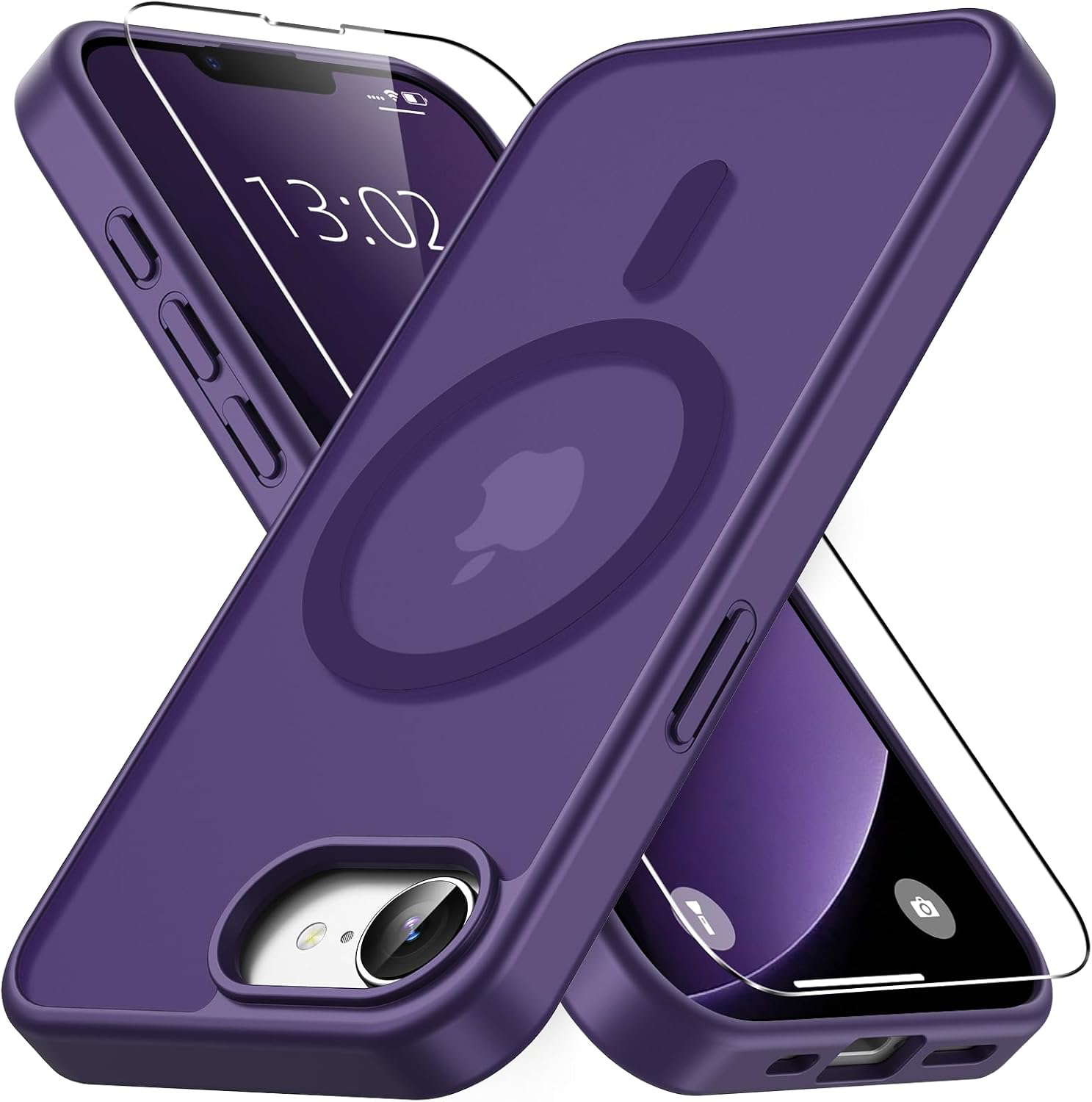 Coque magnétique pour iPhone 16e avec 1 Verre Trempé, Compatible avec MagSafe, Protection Contre Les Chutes de qualité Militaire, Coque Mat Translucide Fine Antichoc