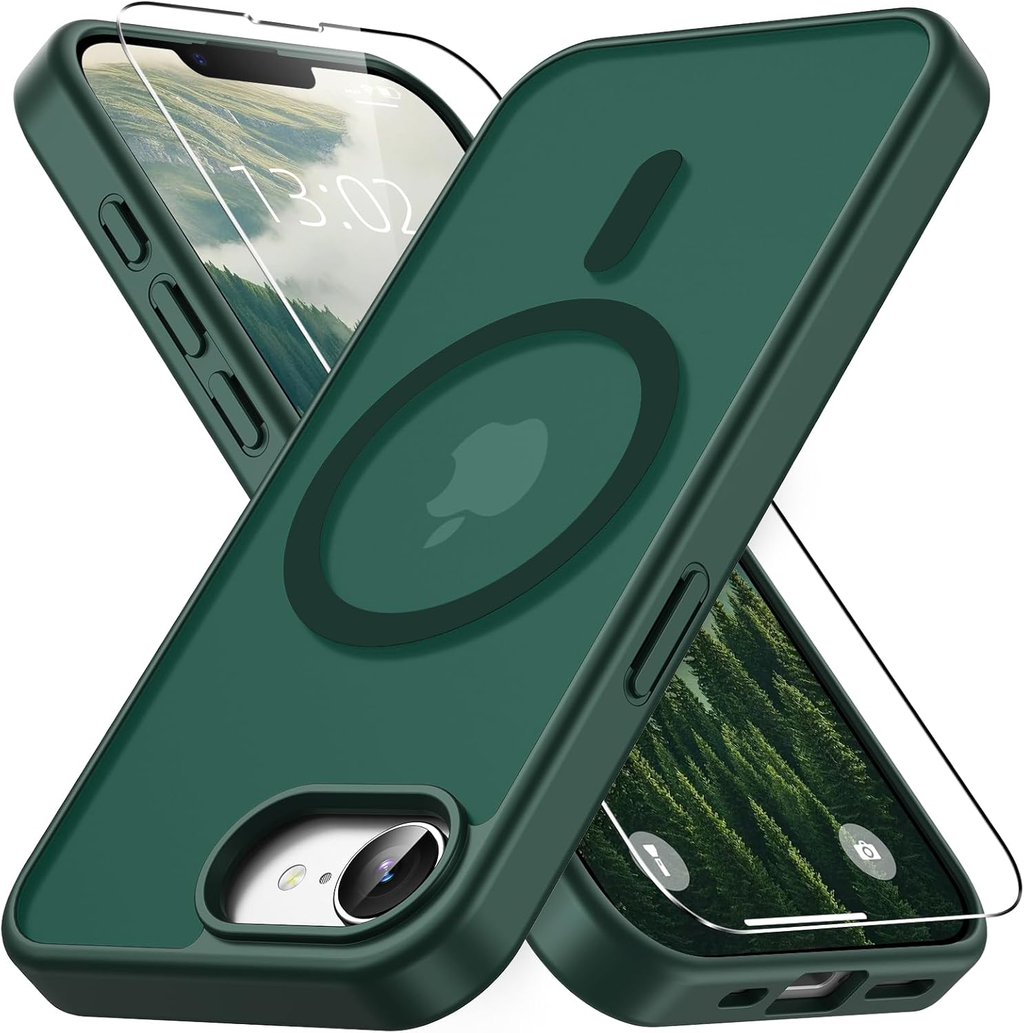 Coque magnétique pour iPhone 16e avec 1 Verre Trempé, Compatible avec MagSafe, Protection Contre Les Chutes de qualité Militaire, Coque Mat Translucide Fine Antichoc