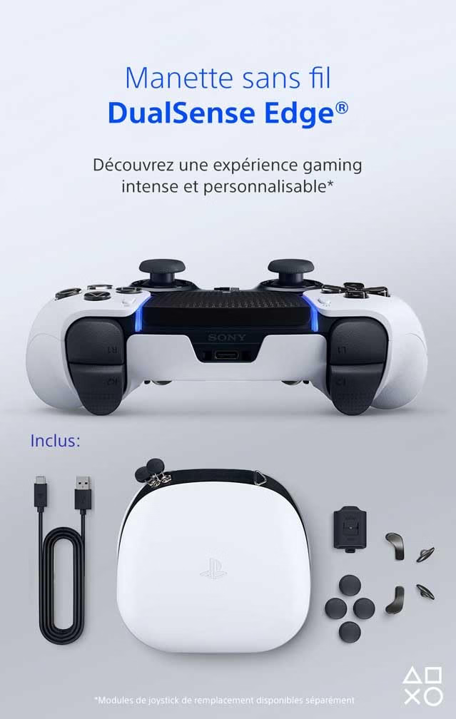 Playstation Sony, Manette 5 DualSense Edge, Sans Fil, Touches Arrière & Joysticks Interchangeables, Gâchettes Réglables