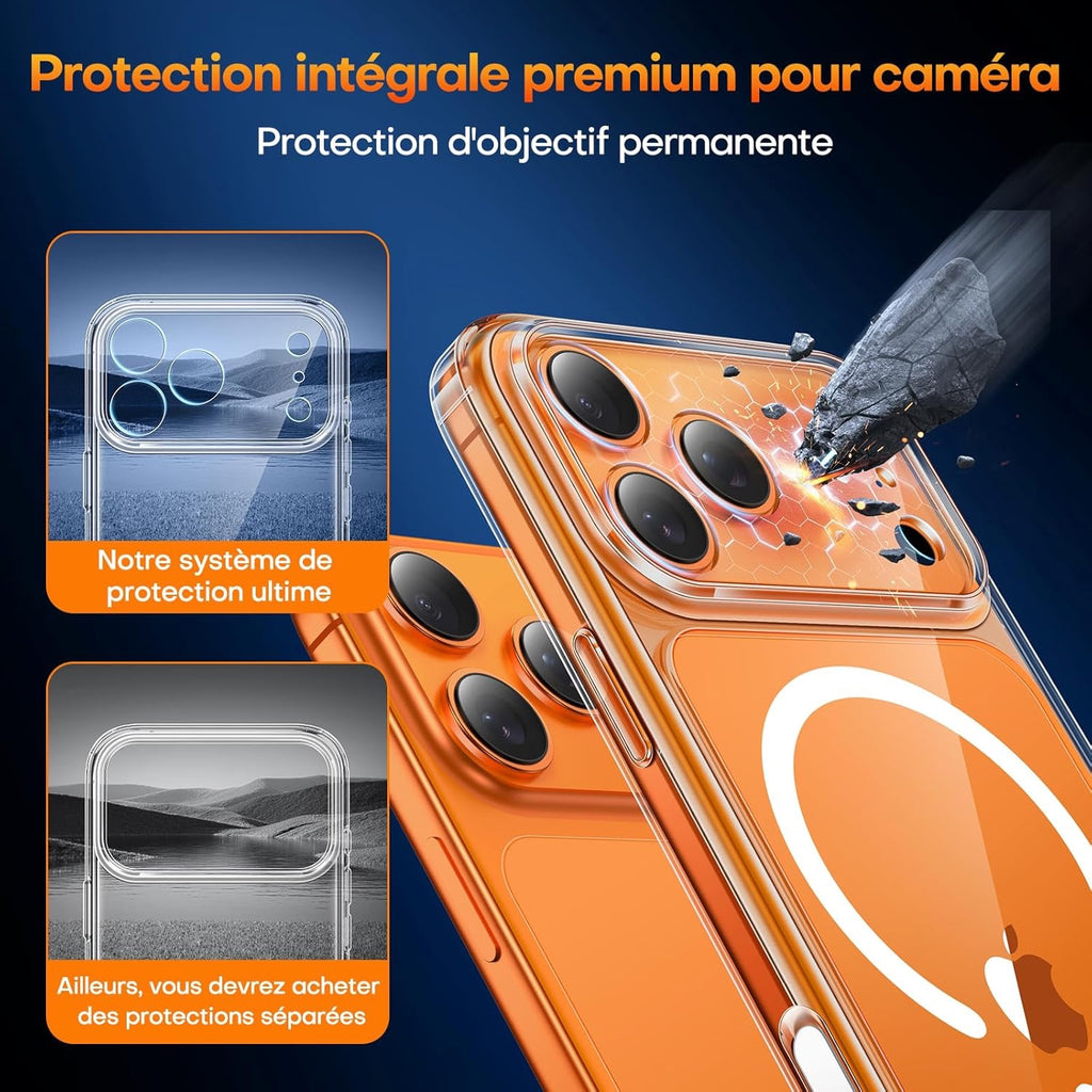 Coque Magnétique pour iPhone 17 Pro avec Protection écran,Protection Totale de la Caméra, [Compatible avec MagSafe] Protection Militaire Anti-Choc Mince - Transparent