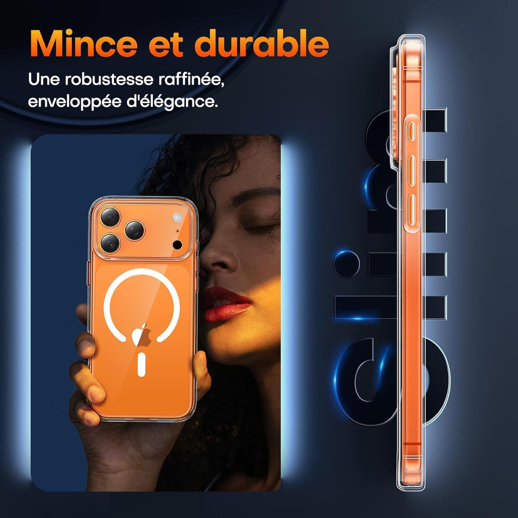 Coque Magnétique pour iPhone 17 Pro Max avec Protection écran,Protection Totale de la Caméra, [Compatible avec MagSafe] Protection Militaire Anti-Choc Mince - Transparent