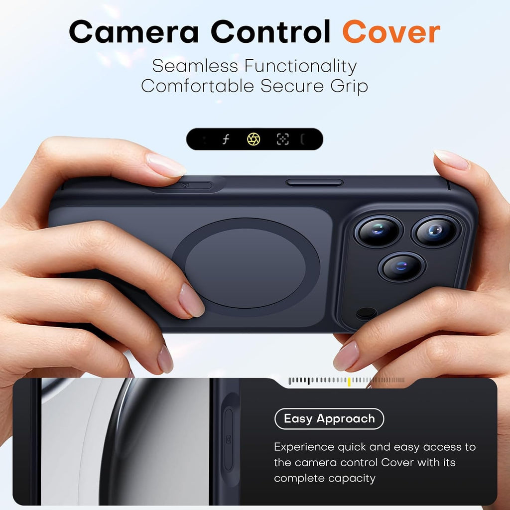 Coque Magnétique pour iPhone 17 Pro Max avec Protection Totale de l'objectif, [Compatible avec MagSafe] Protection des Boutons de Caméra,Protection Militaire Anti-Choc Mince - Noir, Orange