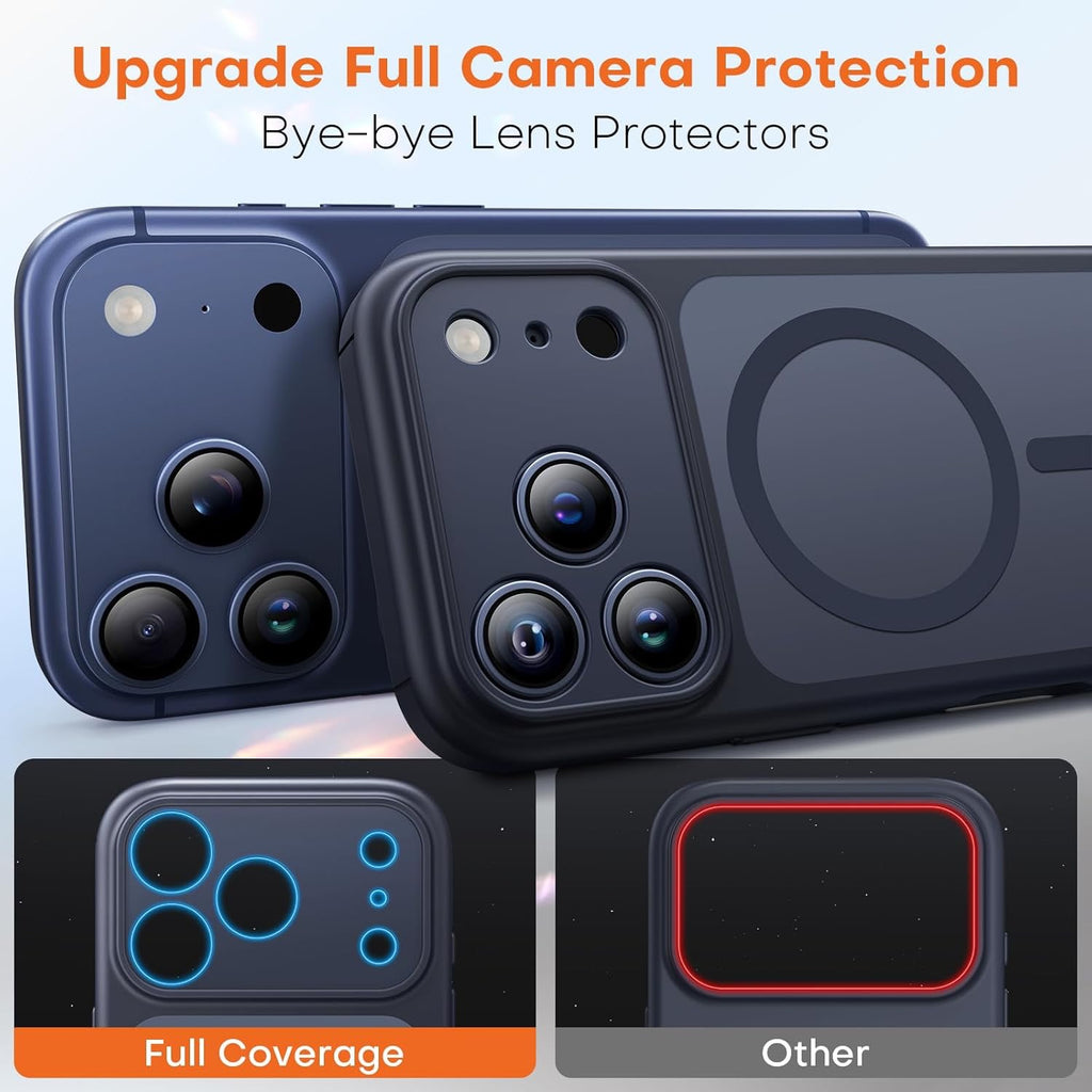 Coque Magnétique pour iPhone 17 Pro Max avec Protection Totale de l'objectif, [Compatible avec MagSafe] Protection des Boutons de Caméra,Protection Militaire Anti-Choc Mince - Noir, Orange