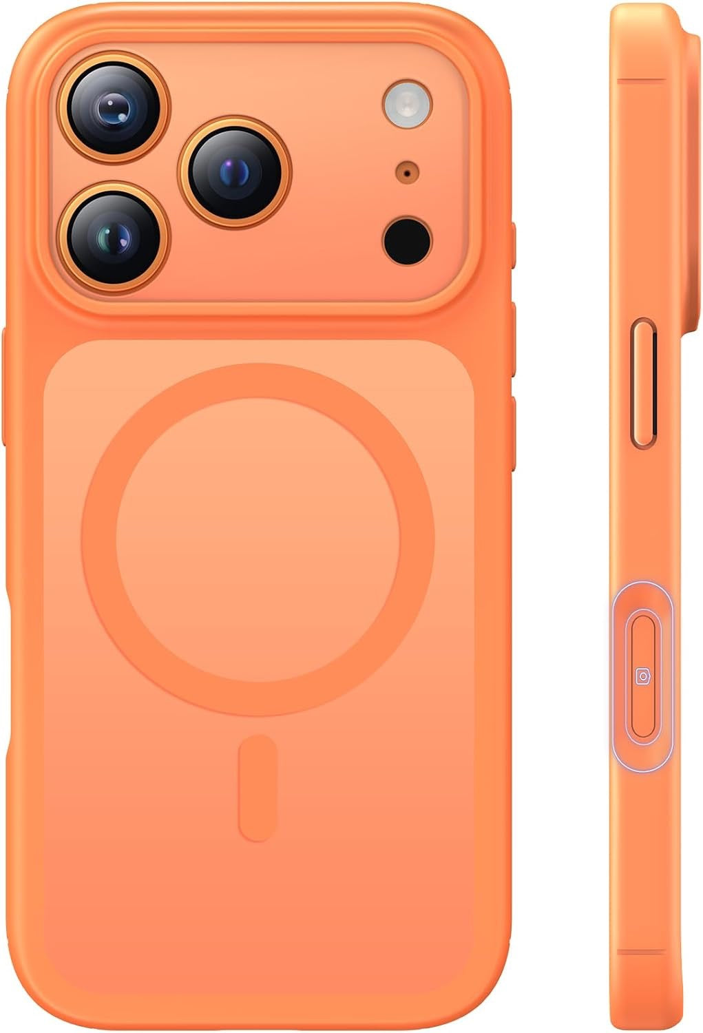 Coque Magnétique pour iPhone 17 Pro Max avec Protection Totale de l'objectif, [Compatible avec MagSafe] Protection des Boutons de Caméra,Protection Militaire Anti-Choc Mince - Noir, Orange